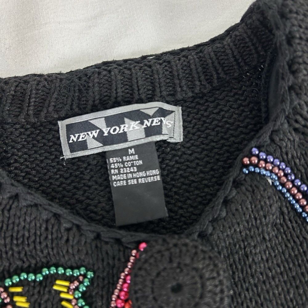Vintage New York‎ News 1980s Boxy Beaded Black Cardigan Sweater Medium - Picture 8 of 11